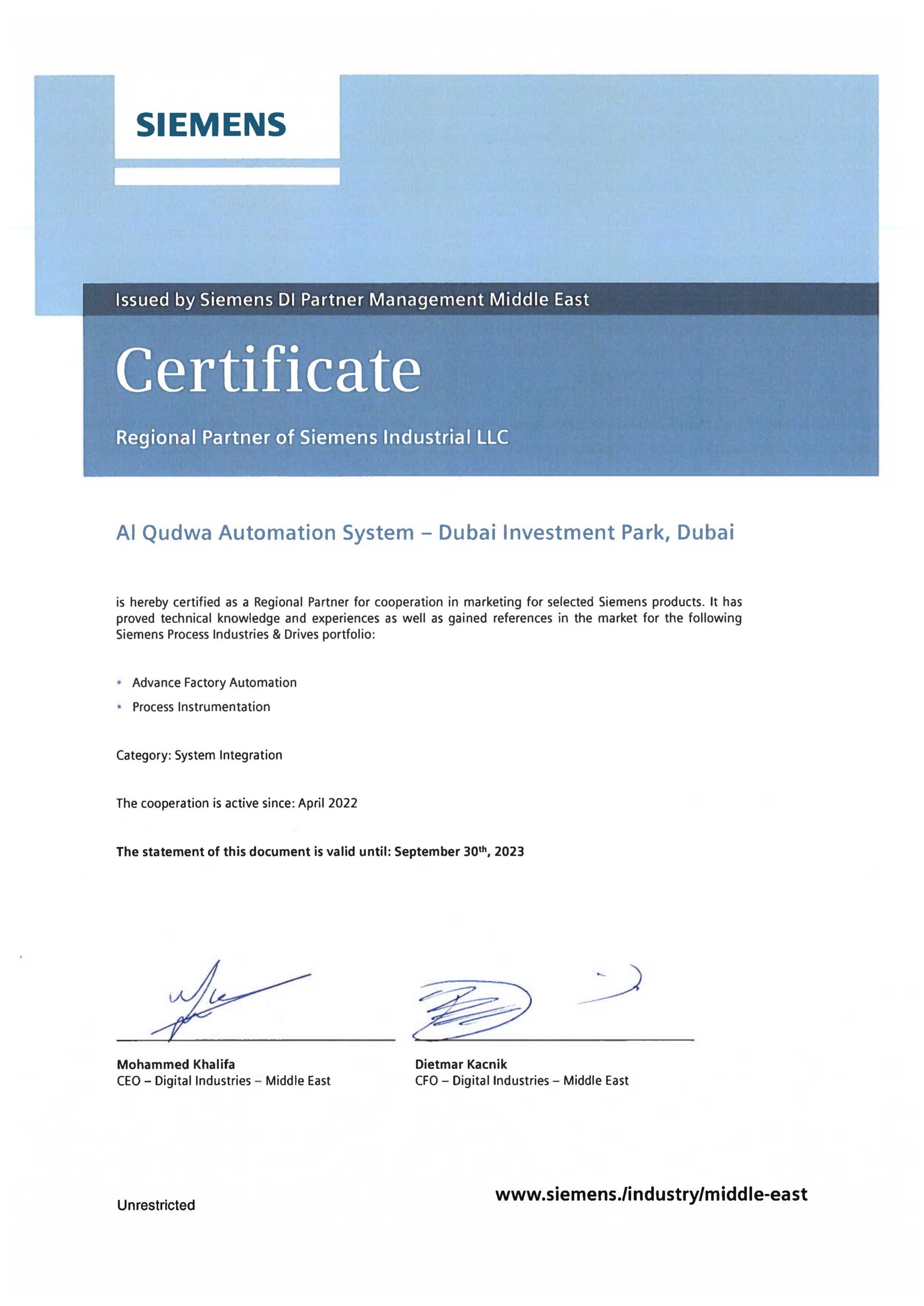 Al Qudwa Partner Certificate scaled